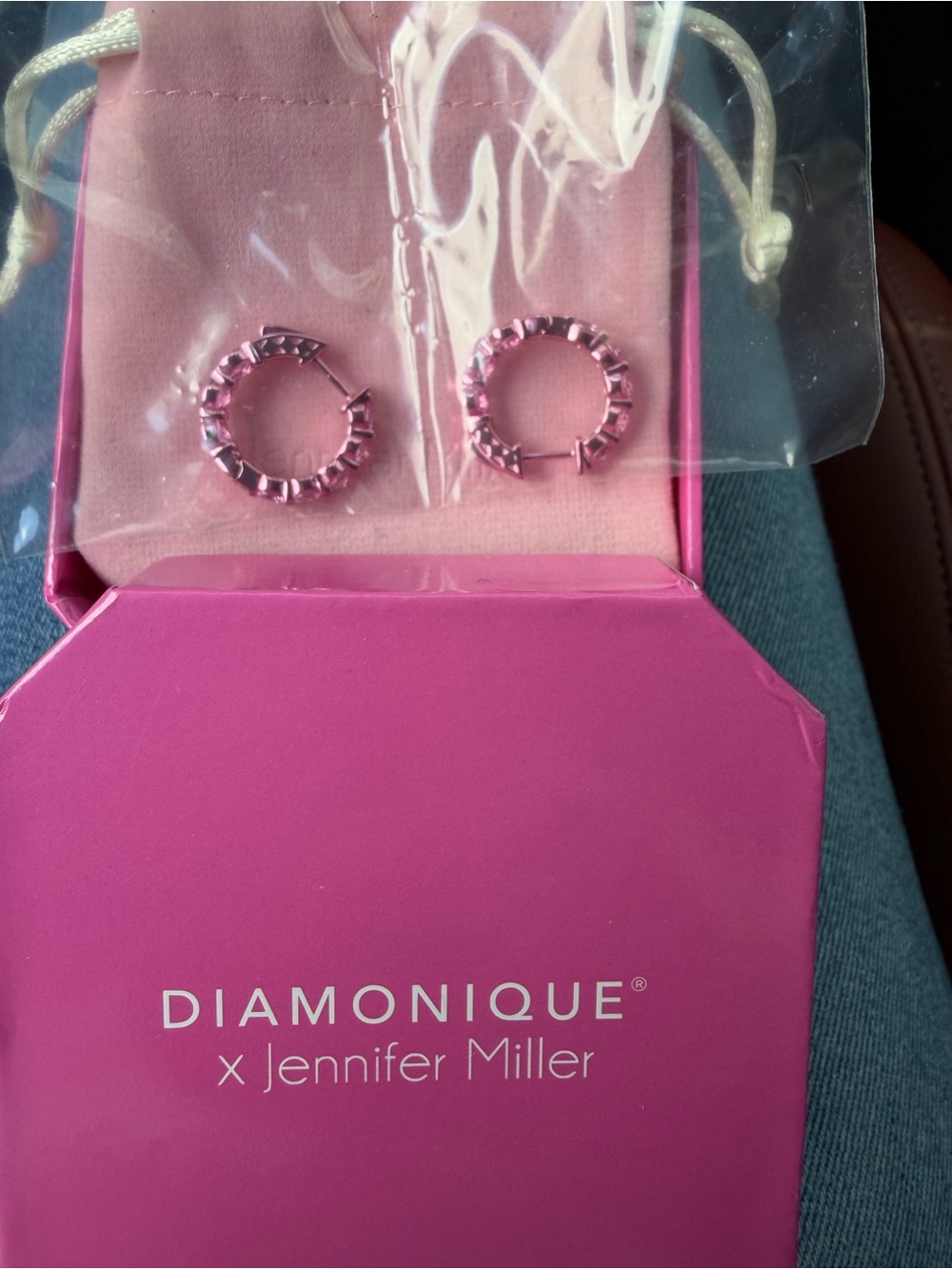 Diamonique Jennifer Miller Pink Crystal Hoop Earrings